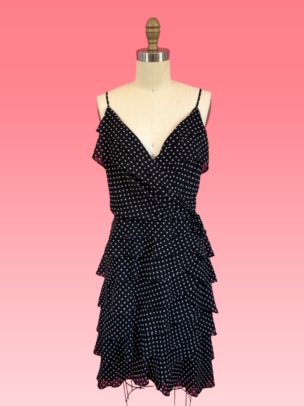 Lauren Ralph Lauren Darling Polka Dot Chiffon Tiered Ruffle Coquette TradWife 16